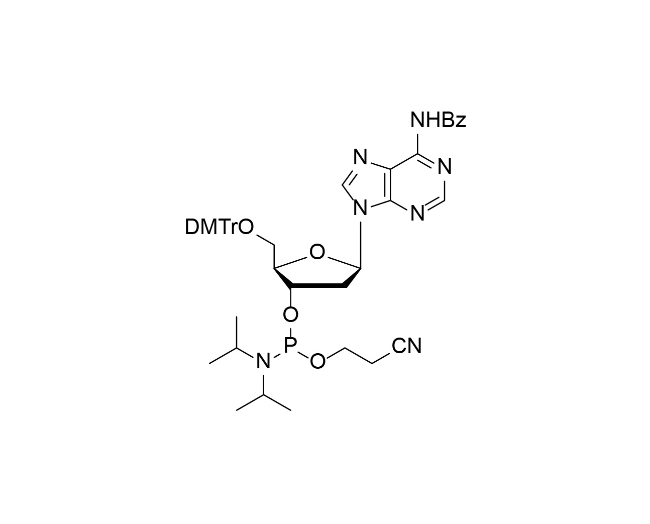 Chemical structure of DMTr-dA(Bz)-3'-CE-Phosphoramidite